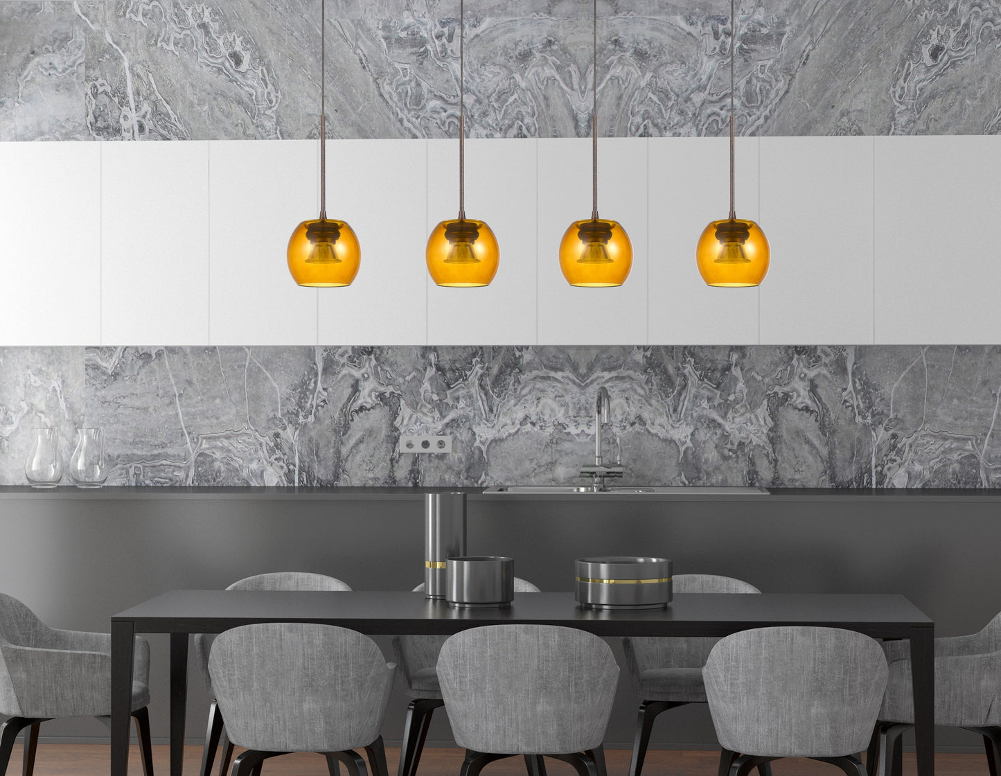 Ithaca Dimmable Led Glass Mini Pendant With Amber Glass