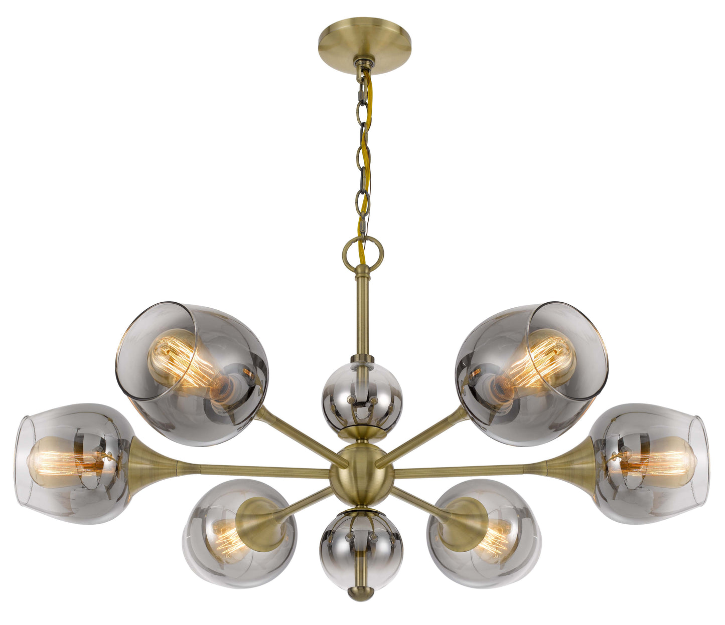 60W X 6 Pendleton Metal Chandelier With Electoral Plated Smoked Glass Shades