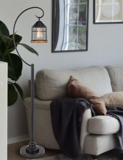 60W Valparaiso Downbridge Metal Floor Lamp With Lantern Style Metal And Pine Wood Shade