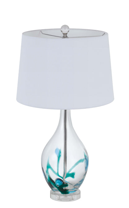 150W 3 Way Harlan Glass Table Lamp With Hardback Taper Drum Fabric Shade