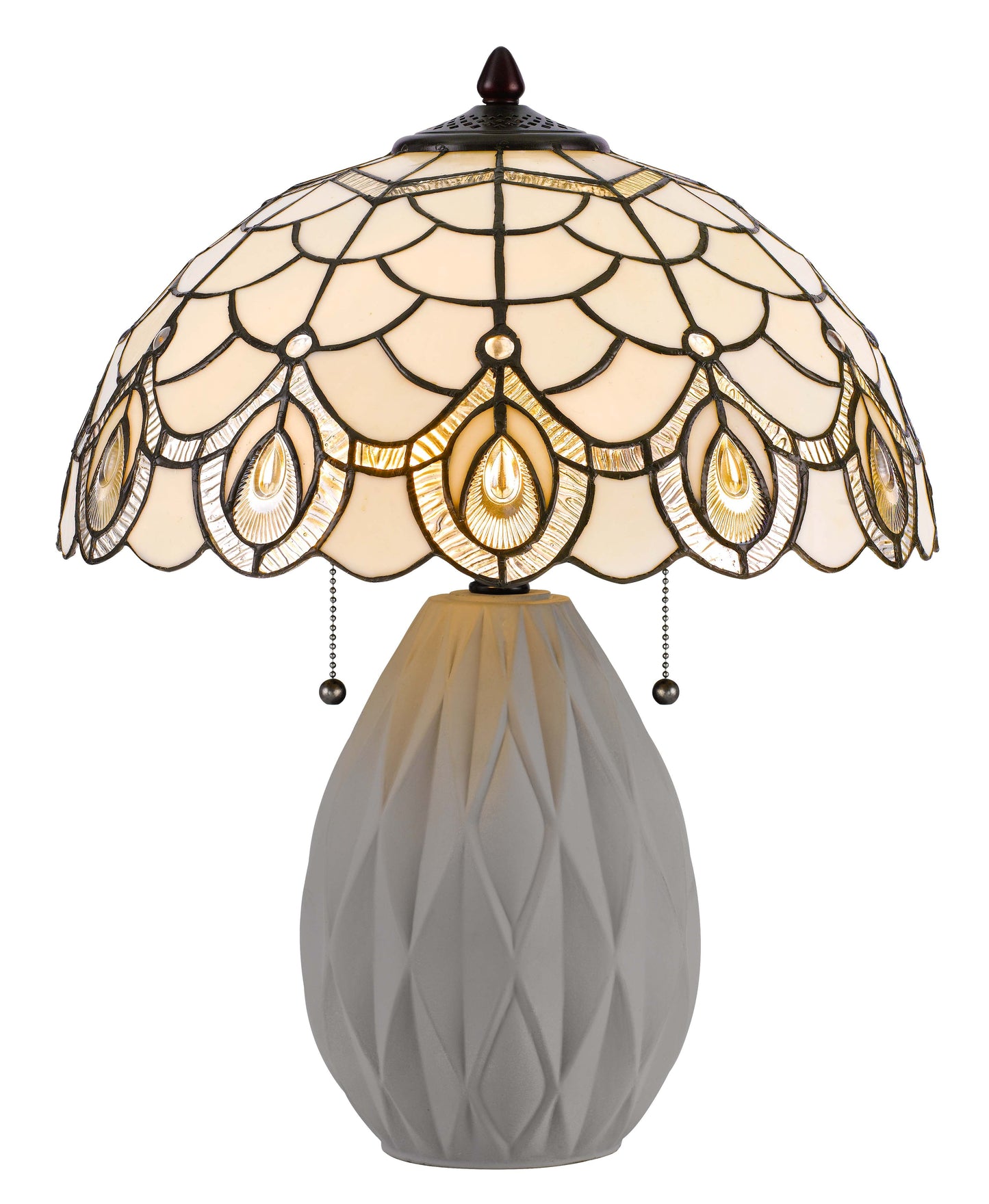 60W X 2 Tiffany Table Lamp With Pull Chain Switch And Resin Lamp Body
