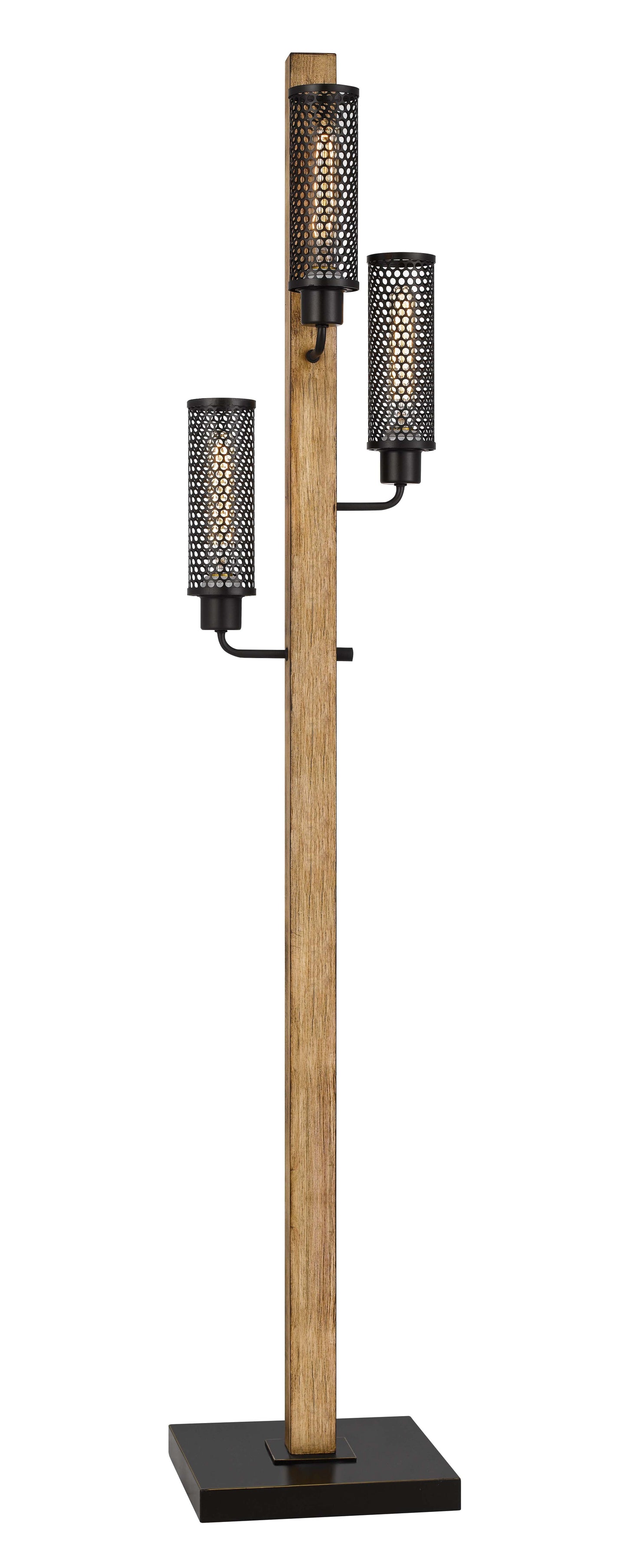 60W X 3 Lenox Lantern Style Rubber Wood / Metal Floor Lamp With Mesh Metal Shades
