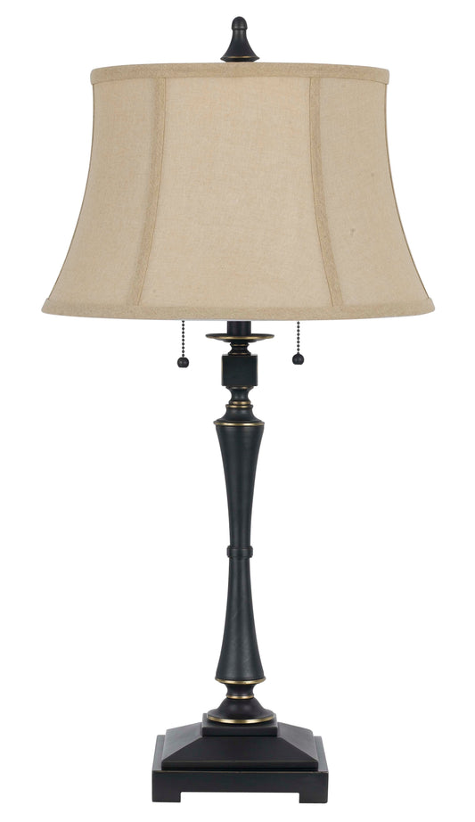 60W X 2 Madison Table Lamp With Burlap Shade And Pull Chain Switch