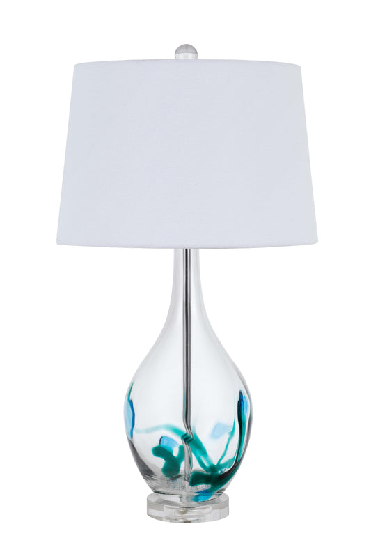 150W 3 Way Harlan Glass Table Lamp With Hardback Taper Drum Fabric Shade