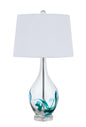 150W 3 Way Harlan Glass Table Lamp With Hardback Taper Drum Fabric Shade