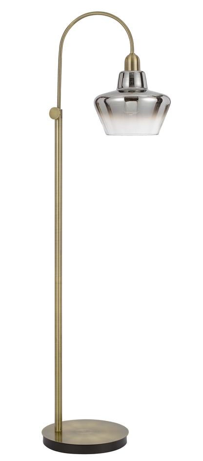40W Duxbury Metal Arc Floor Lamp With Electoral Plated Smoked Glass Shade