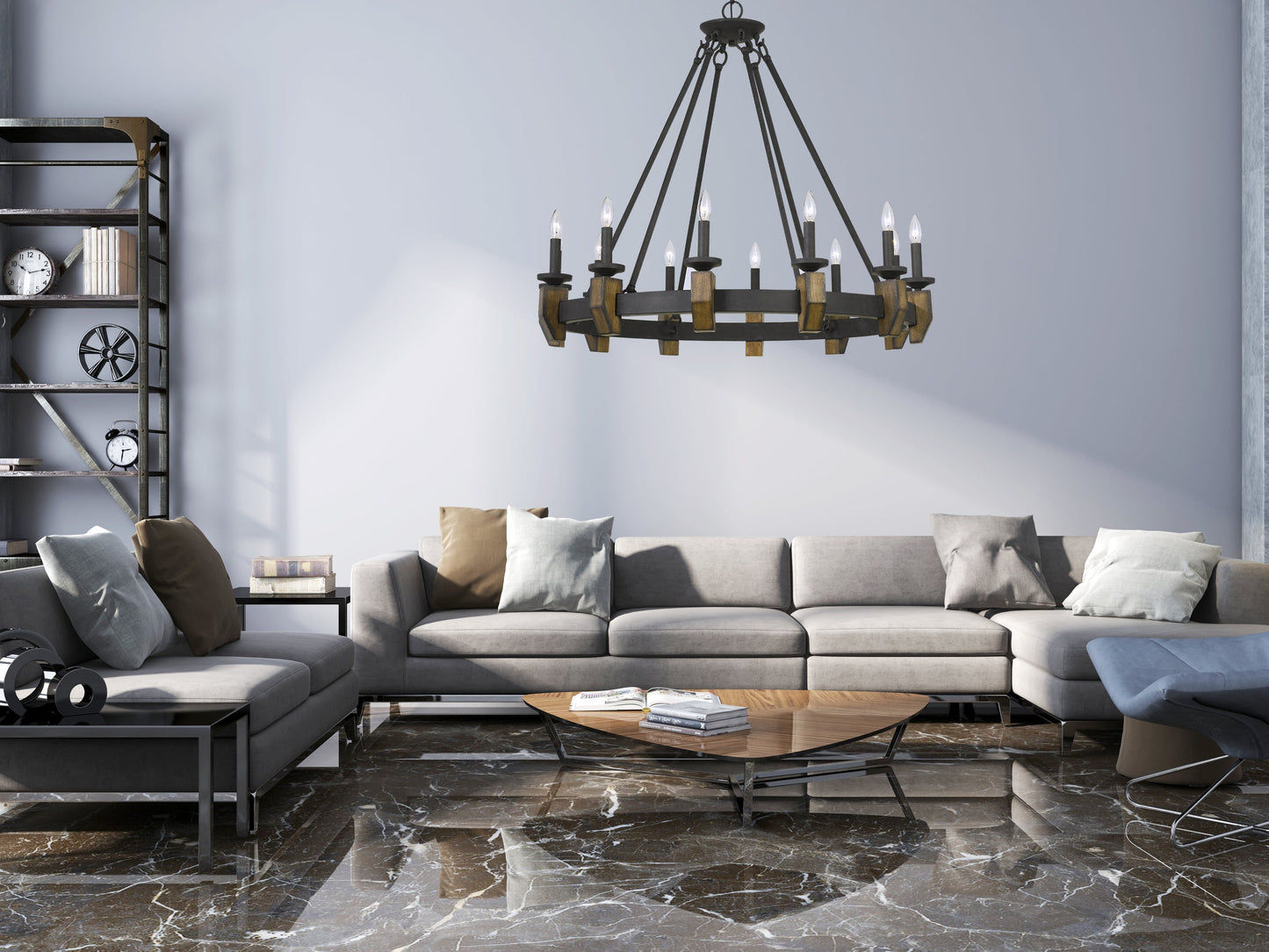 60W X 12 Cruz Metal/Wood Chandelier