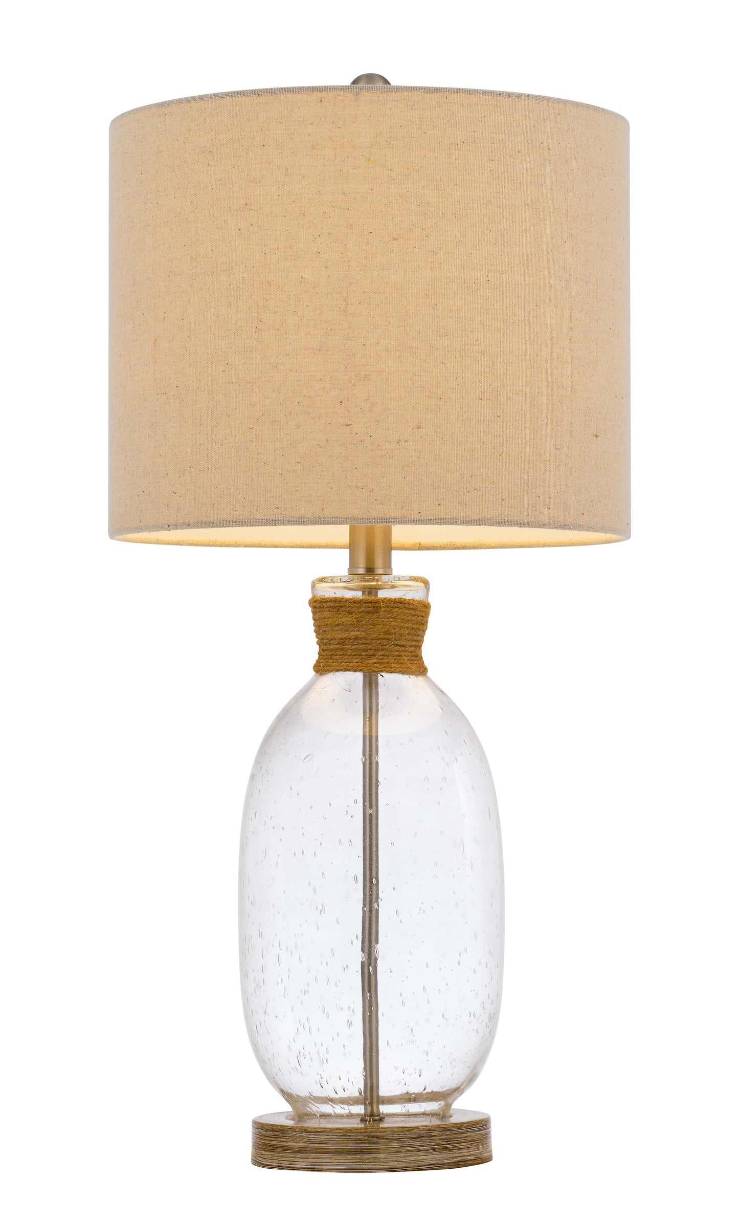 150W 3 Way Seymour Bubbled Glass Table Lamp With Resin Base And Hardback Drum Linen Shade