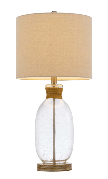 150W 3 Way Seymour Bubbled Glass Table Lamp With Resin Base And Hardback Drum Linen Shade