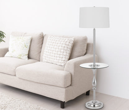 150W 3 Way Sturgis Metal Floor Lamp With Glass Tray Table And 1 Usb And 1 Type C Usb Charging Ports And Rubber Wood Base