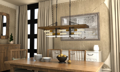 Craiova 60W X 6 Pine Wood Island Chandelier With Hand Crafted Glass (Edison Bulbs Not Included)