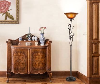 150W 3 Way Pinecone Torchiere With Glass Shade