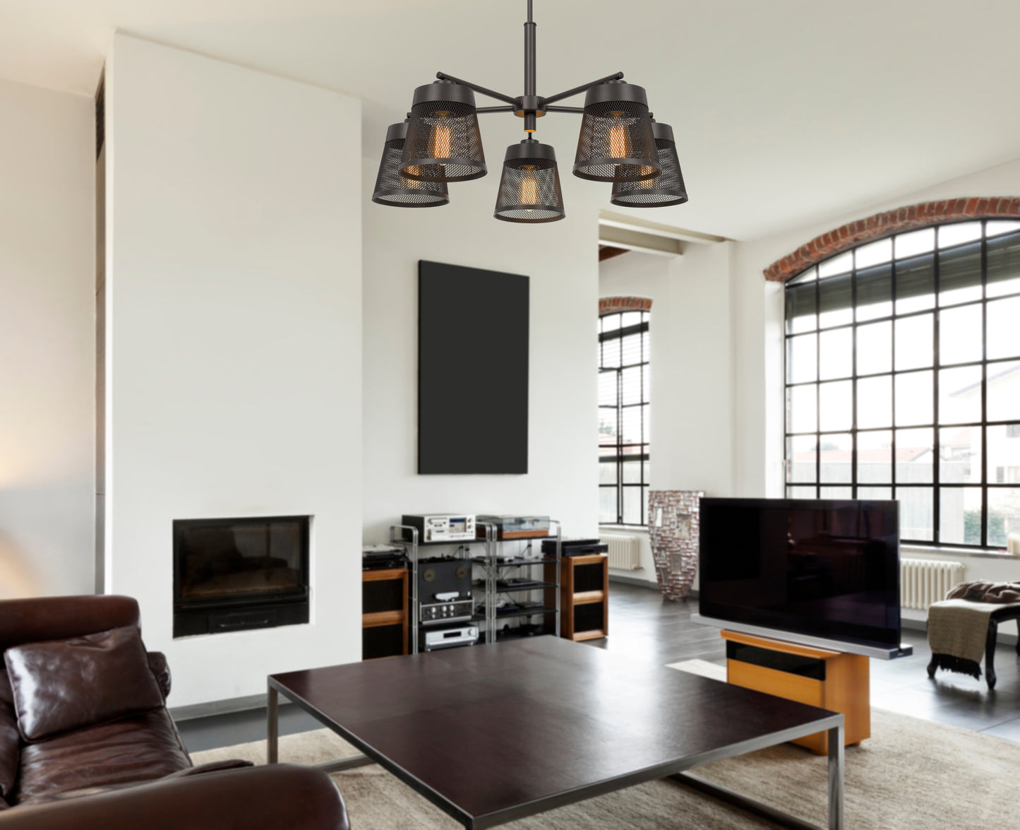 60W X 5 Hampton Metal Chandelier With Mesh Shades