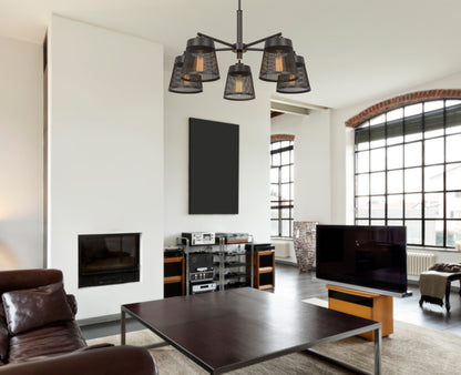 60W X 5 Hampton Metal Chandelier With Mesh Shades