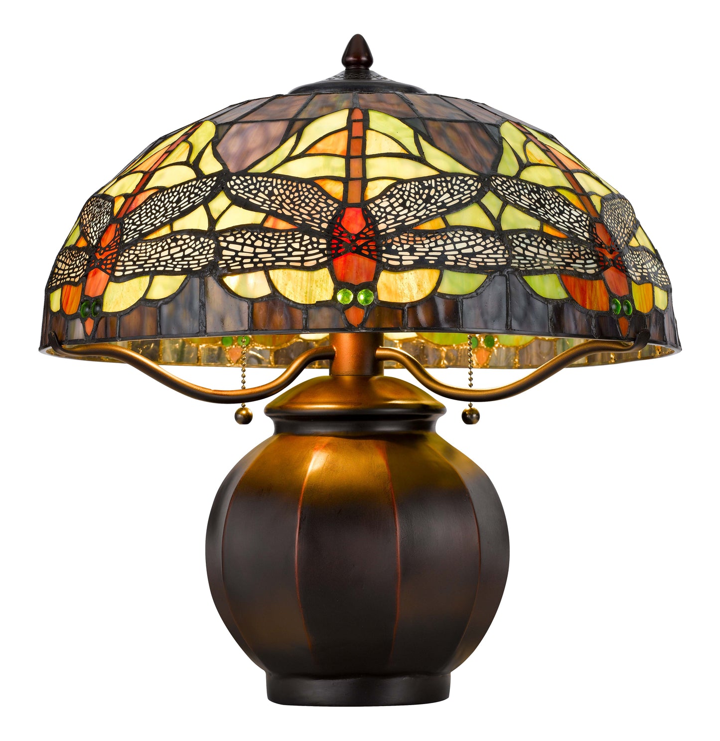 60W X 2 Tiffany Table Lamp With Pull Chain Switch With Metal Lamp Body