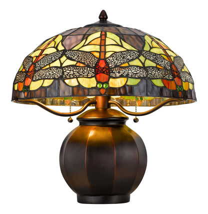 60W X 2 Tiffany Table Lamp With Pull Chain Switch With Metal Lamp Body