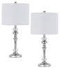60W Effingham metal table lamp with crystal font and hardback drum fabric shade (sold as pairs) Brushed Steel