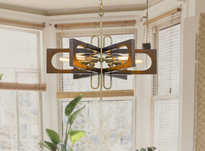 60W X 6 Sneek Metal/Wood Chandelier (Edison Bulbs Are Not Included)