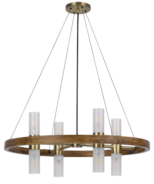 40W X 8 Hempstead Birch Wood Cylinder Chandelier With Adjustable Steel Cable And Glass Shades