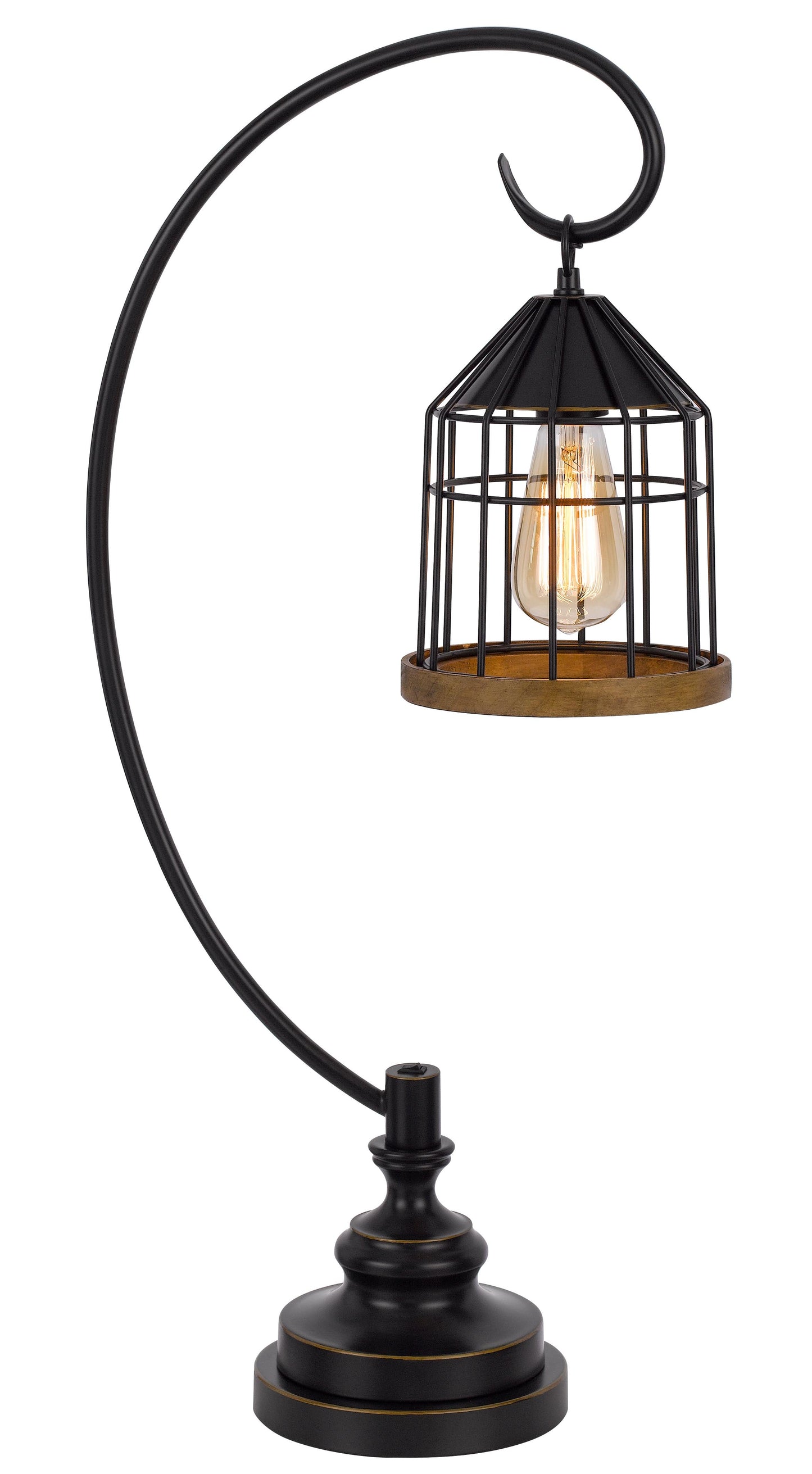 60W Valparaiso Downbridge Metal Table Lamp With Lantern Style Metal And Pine Wood Shade