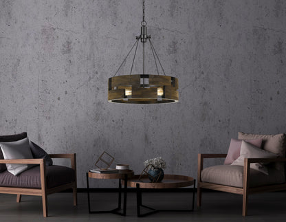 60W X 3 Bradford Metal And Wood Chandelier