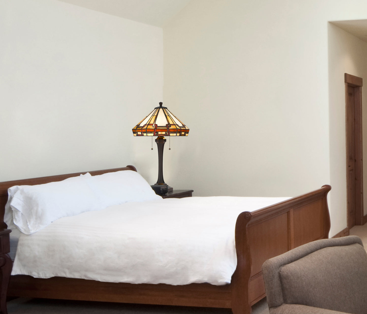 60W X 2 Tiffany Table Lamp With Pull Chain Switch With Resin Lamp Body