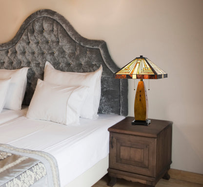 60W X 2 Tiffany Table Lamp With Pull Chain Switch With Resin Lamp Body