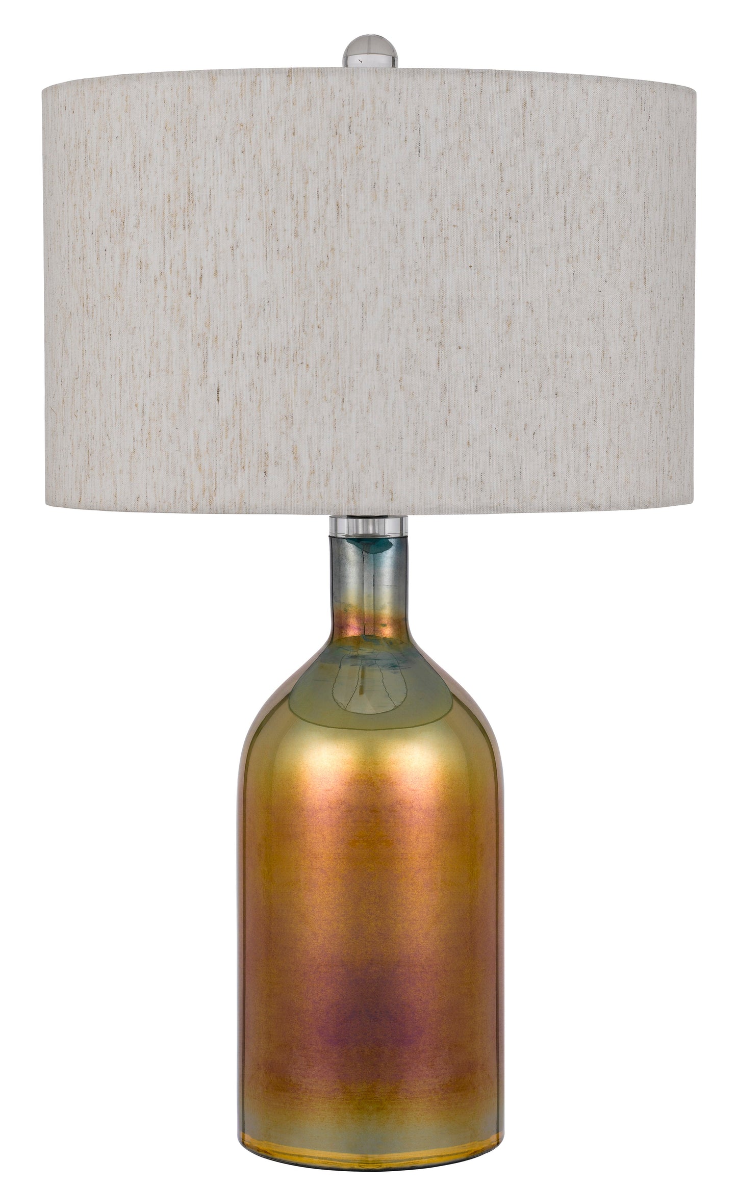 Inzago Glass Table Lamp With Linen Hardback Drum Shade