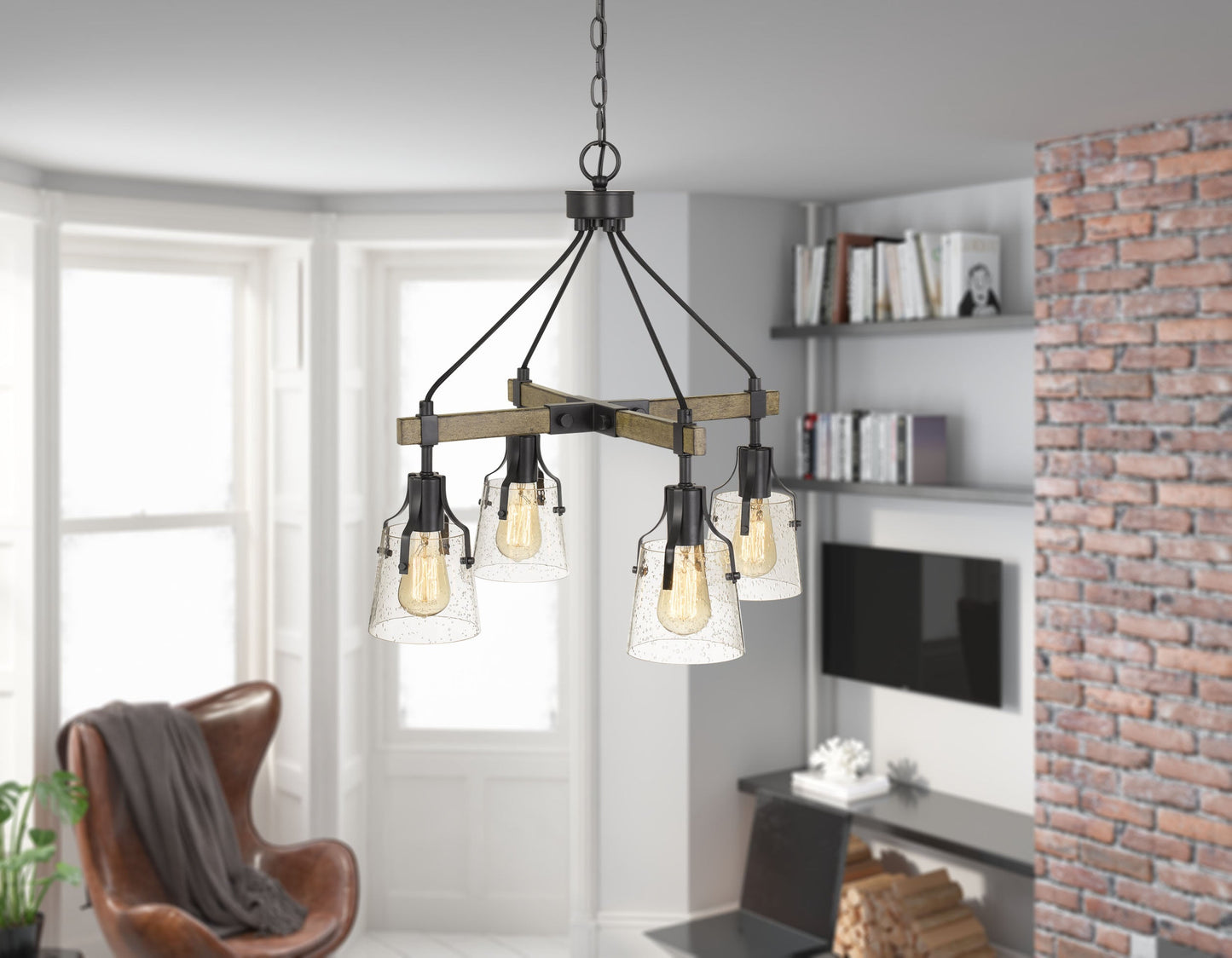 60W X 4 Aosta Metal Chandelier With Bubbled Glass Shades (Edison Bulbs Are Not Included)