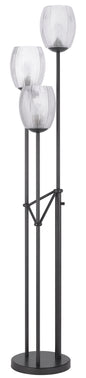 60W x 3 Oconto metal floor lamp with patterned glass shades.