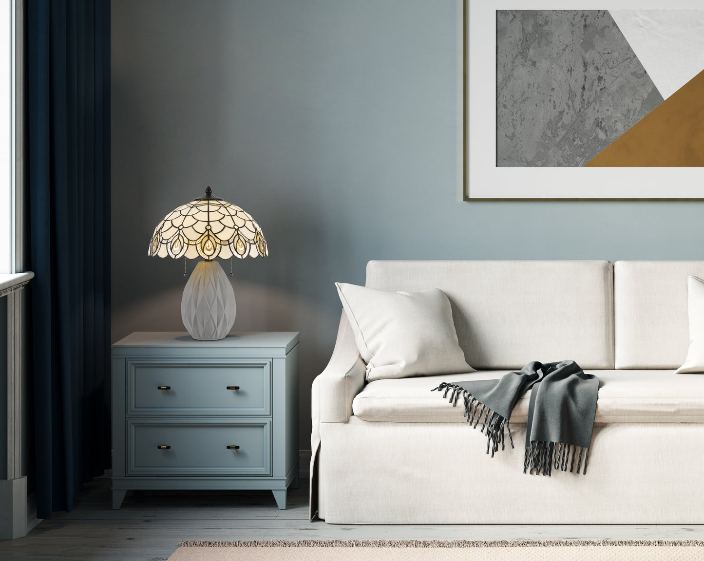 60W X 2 Tiffany Table Lamp With Pull Chain Switch And Resin Lamp Body