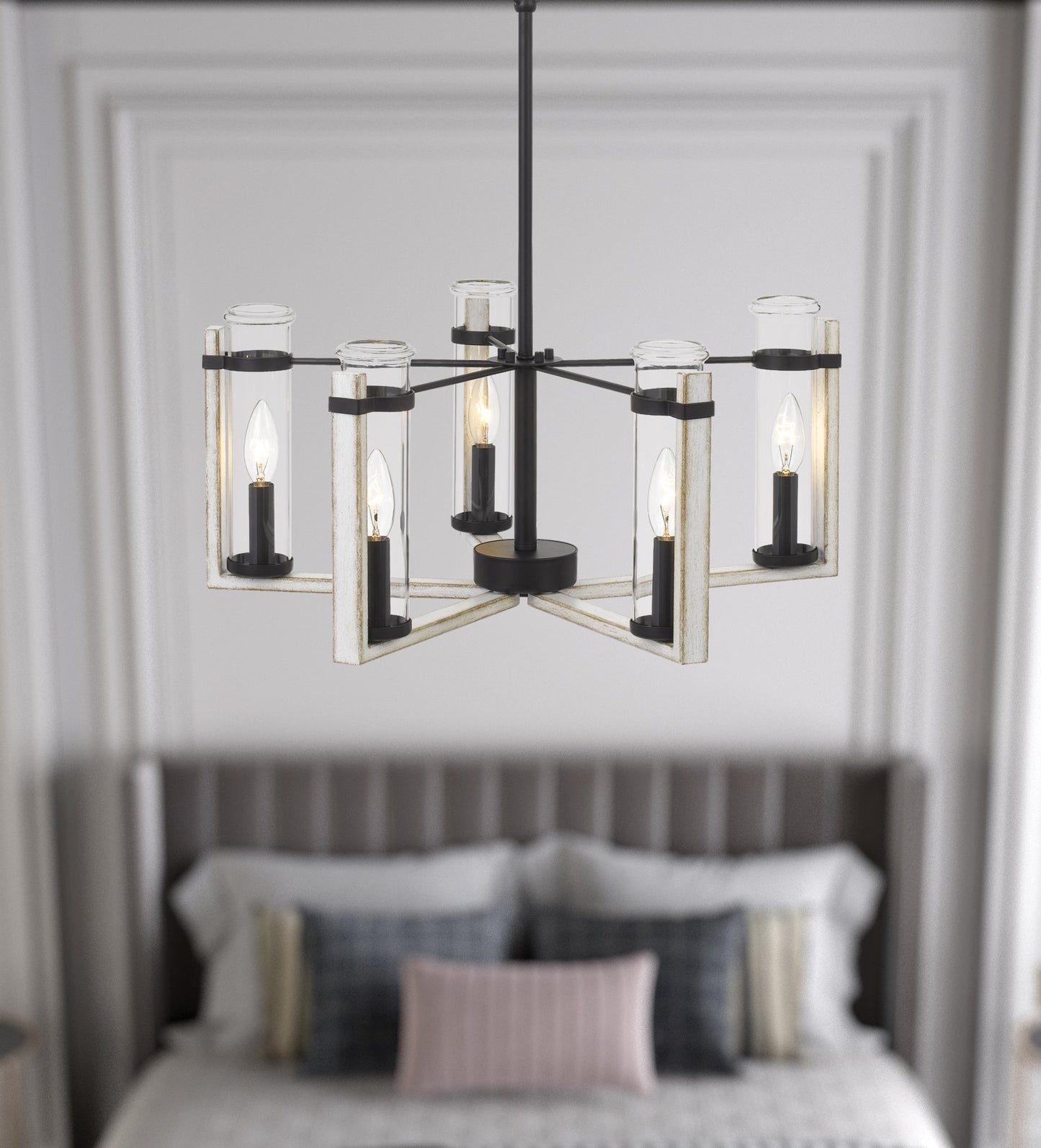60Wx  5 Olivette Metal Chandelier With Glass Shade