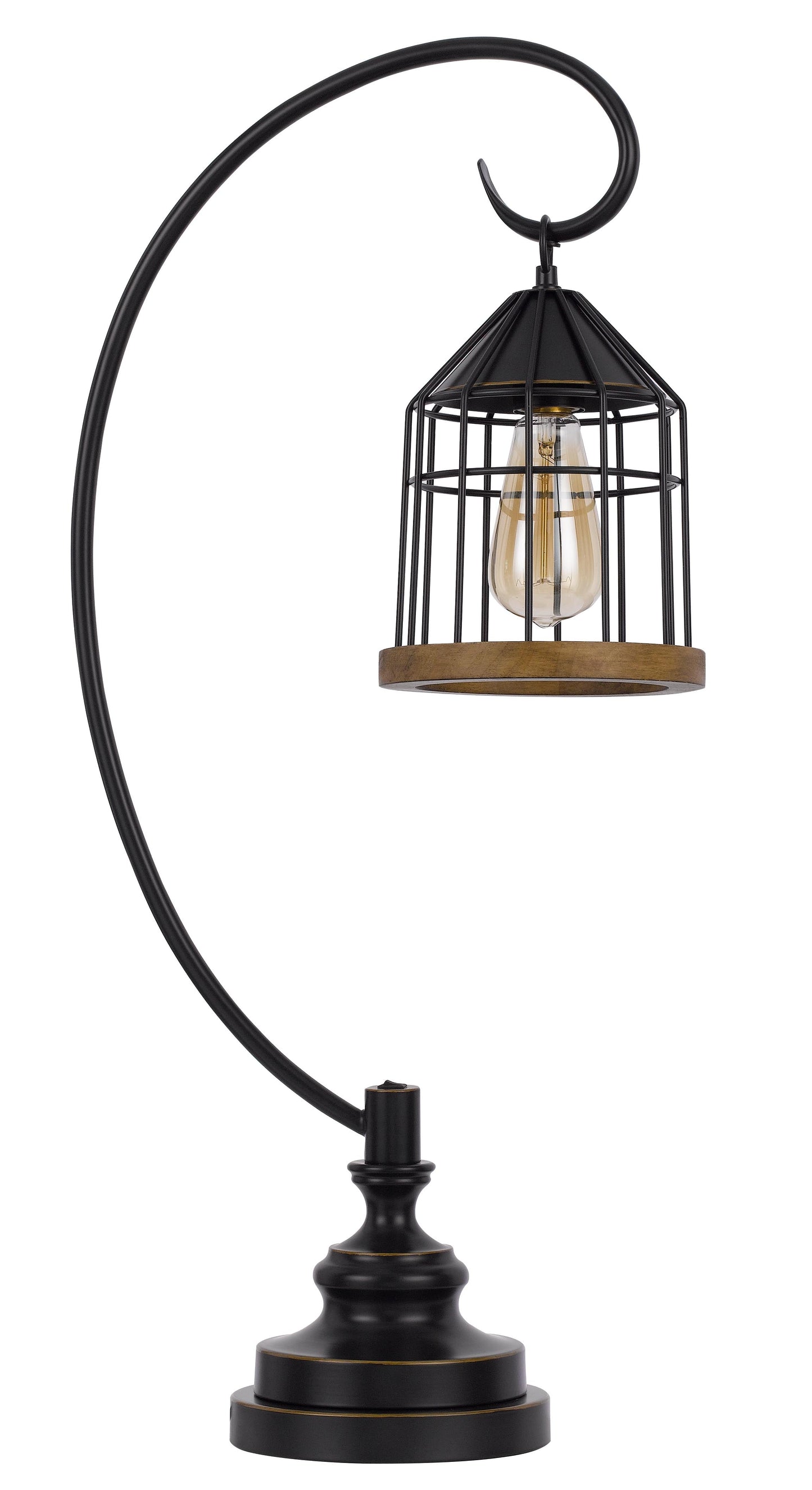 60W Valparaiso Downbridge Metal Table Lamp With Lantern Style Metal And Pine Wood Shade