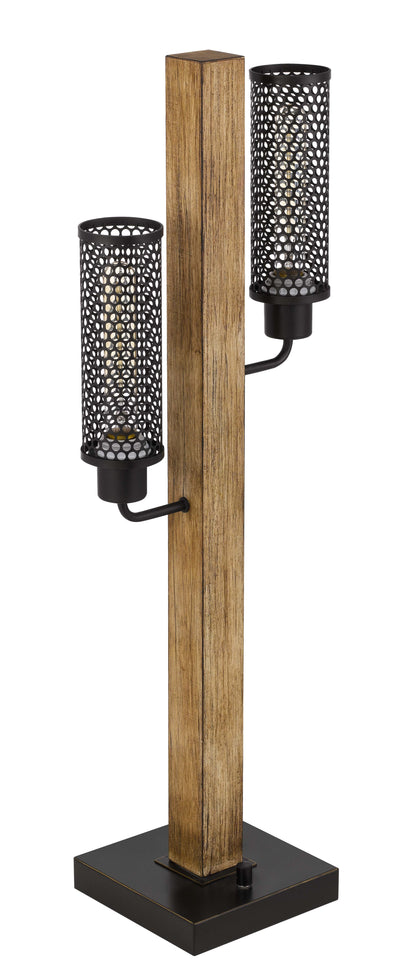 60W X 2 Lenox Lantern Style Rubber Wood / Metal Table Lamp With Mesh Metal Shades