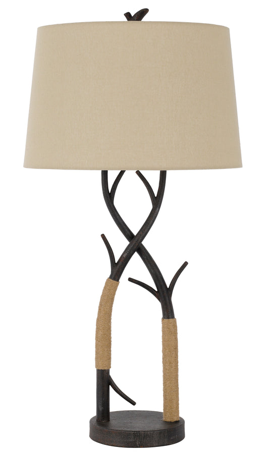 Pecos Metal Tree Branch Table Lamp With Wrapped Ropes , Linen Shade