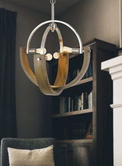 60W X 4 Rauma Metal/Wood Chandelier (Edison Bulbs Are Not Included)