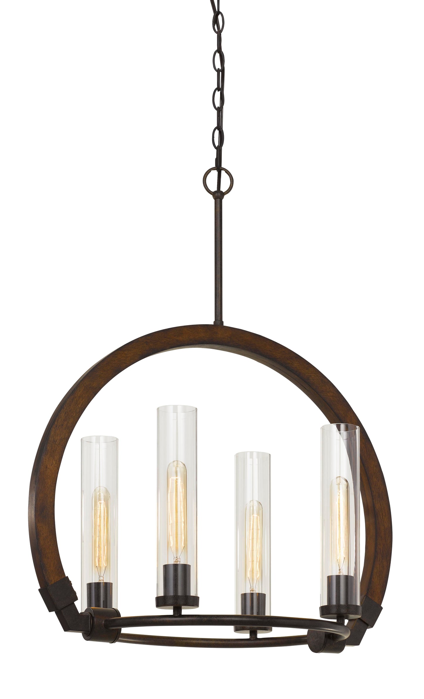 60W X 4 Sulmona Wood/Metal Chandelier With Glass Shade (Edison Bulbs Not Inlcluded)