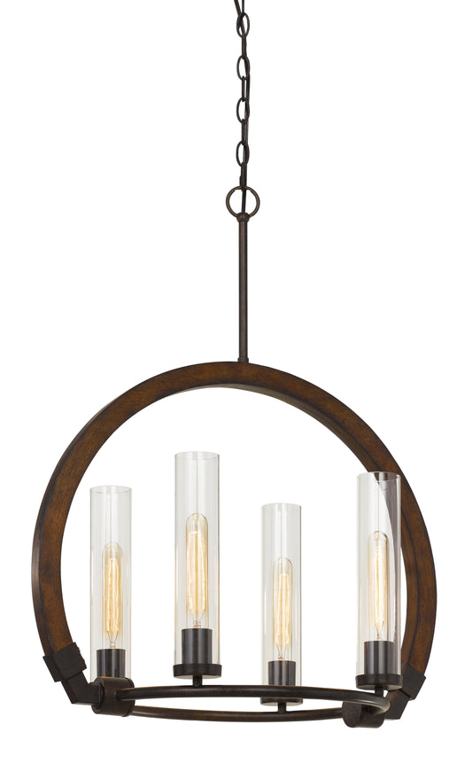 60W X 4 Sulmona Wood/Metal Chandelier With Glass Shade (Edison Bulbs Not Inlcluded)