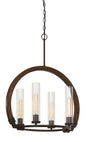 60W X 4 Sulmona Wood/Metal Chandelier With Glass Shade (Edison Bulbs Not Inlcluded)