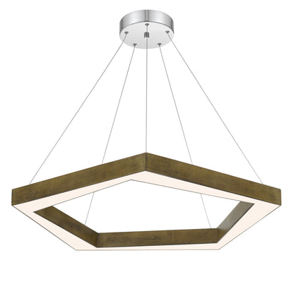 Metz Dimmable Integrated Led Polygon Pine Wood Pendant Fixture. 38W, 3000 Lumen, 3000K