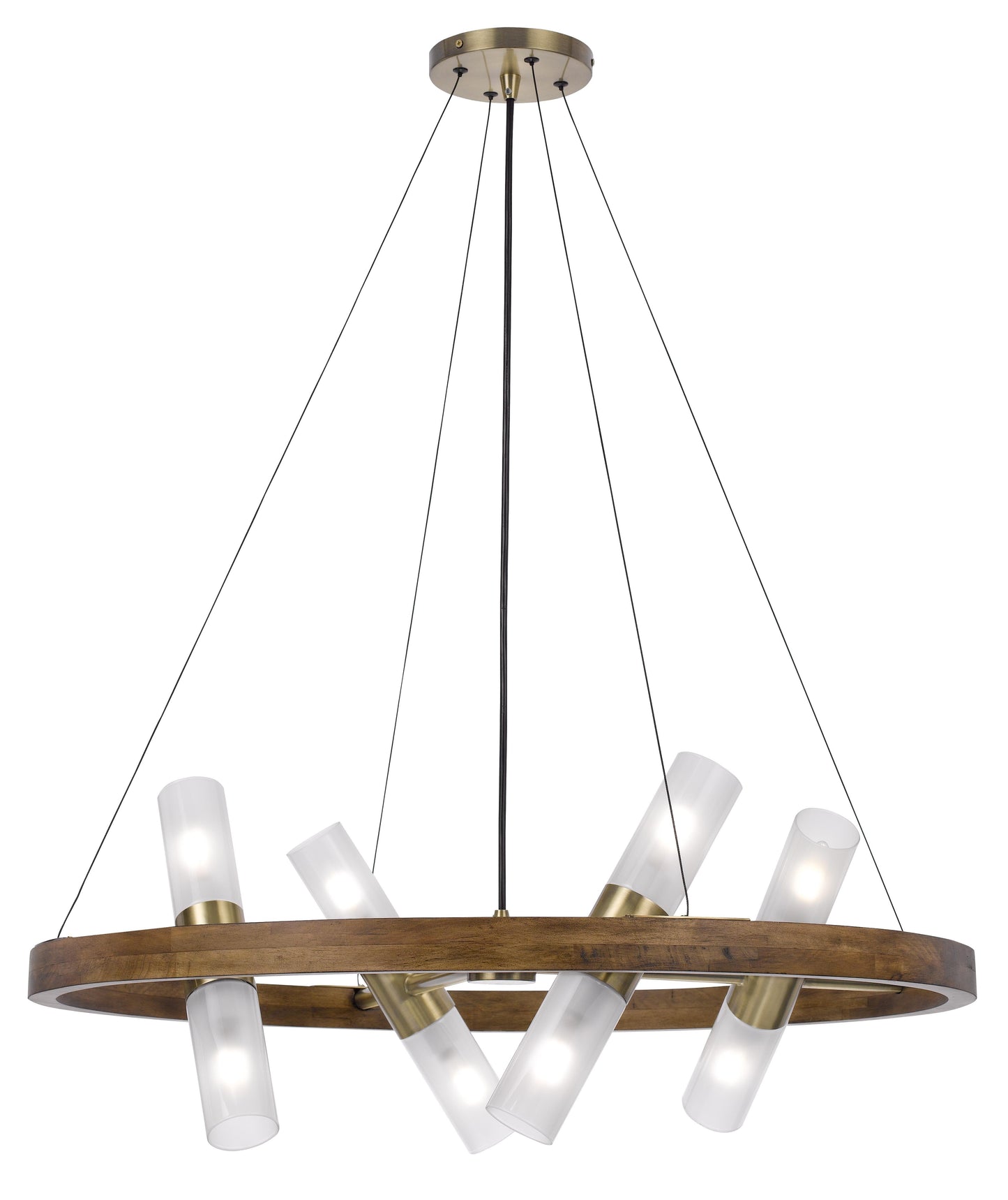 40W X 8 Hempstead Birch Wood Cylinder Chandelier With Adjustable Steel Cable And Glass Shades