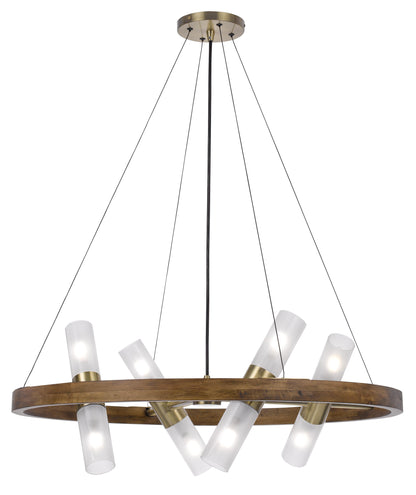 40W X 8 Hempstead Birch Wood Cylinder Chandelier With Adjustable Steel Cable And Glass Shades