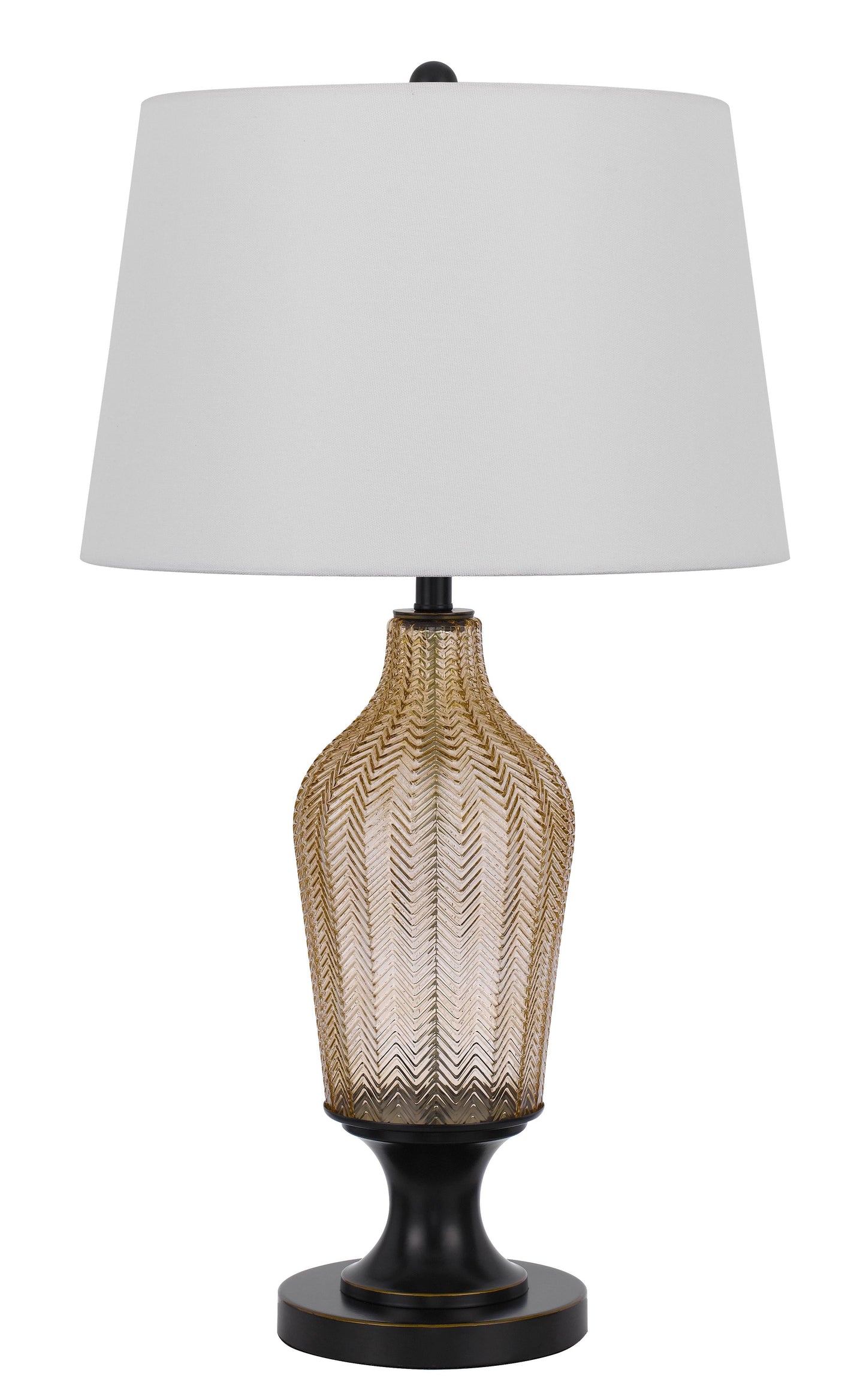 150W 3 Way Fluted Column Glass Table Lamp With Metal Base