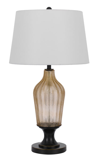 150W 3 Way Fluted Column Glass Table Lamp With Metal Base