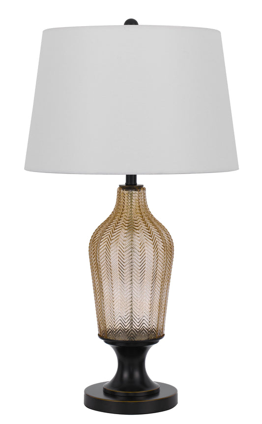 150W 3 Way Fluted Column Glass Table Lamp With Metal Base