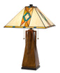 25" Height wood tone resin lamp with Square Tiffan