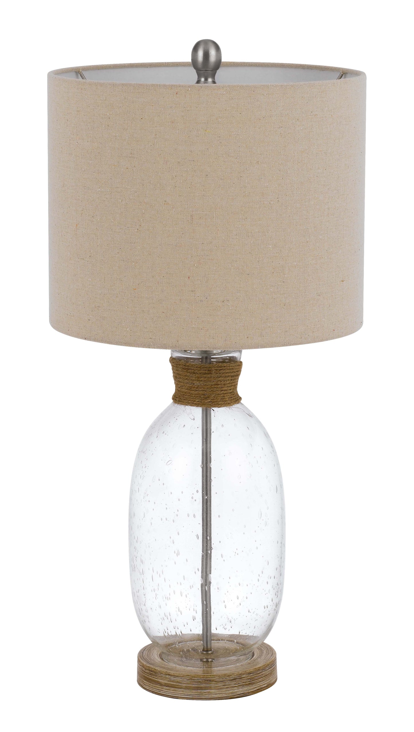 150W 3 Way Seymour Bubbled Glass Table Lamp With Resin Base And Hardback Drum Linen Shade