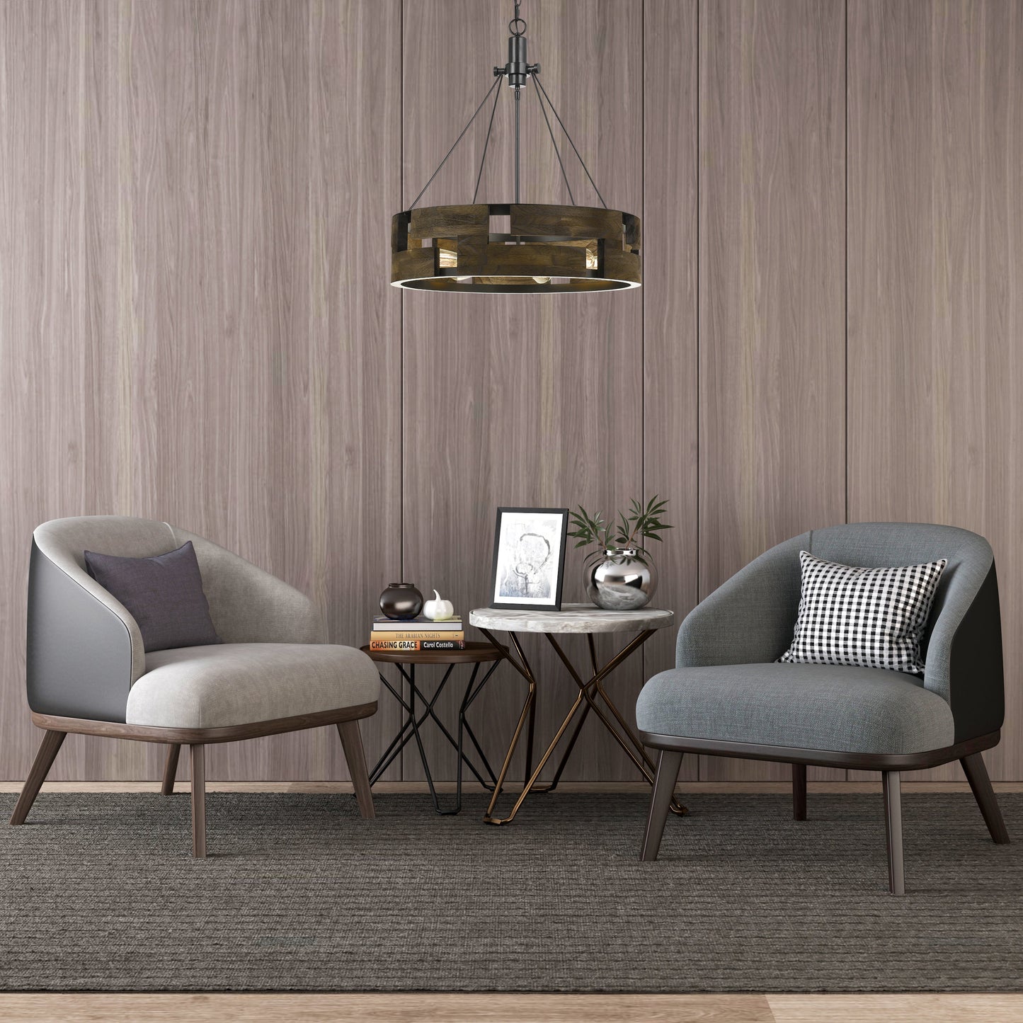 60W X 6 Bradford Metal And Wood Chandelier