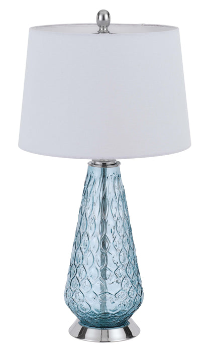 150W 3 Way Mayfield Glass Table Lamp With Hardback Taper Drum Fabric Shade