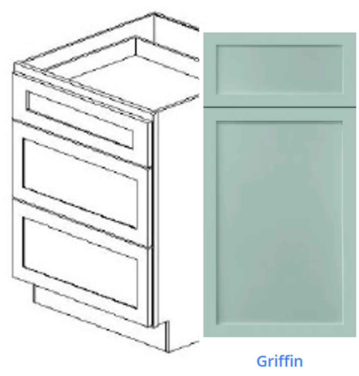 Custom Frameless Cabinet 36 in. vanity 3-drawer base cabinet